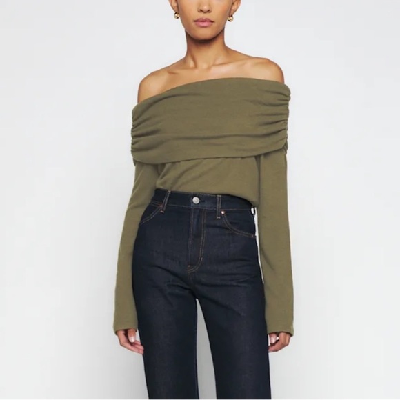 Reformation Azure Knit Top Off Shoulder Long Sleeve - Picture 1 of 8